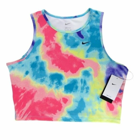 Nike Dri Fit Fast Tie Dye Cropped Training Tank Top Size XL Rainbow New Tags - Picture 1 of 11